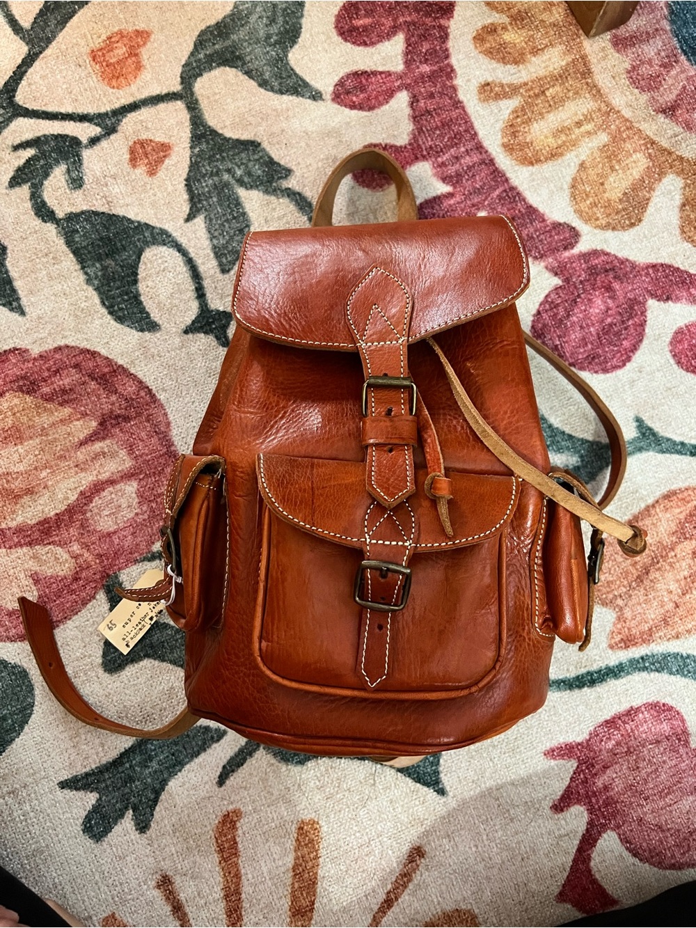 Vintage Moroccan Leather Buckle Front Backpack - Brown